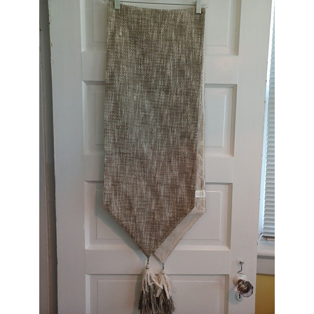 Pier 1 Imports textured woven table runner 13x72" neutral all seasons tassels